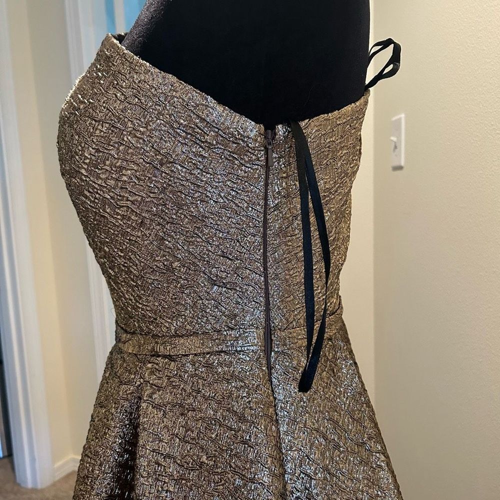 NWT Size Mac Duggal ONE-SHOULDER METALLIC BALLGOWN - Antique Bronze - Picture 14 of 16